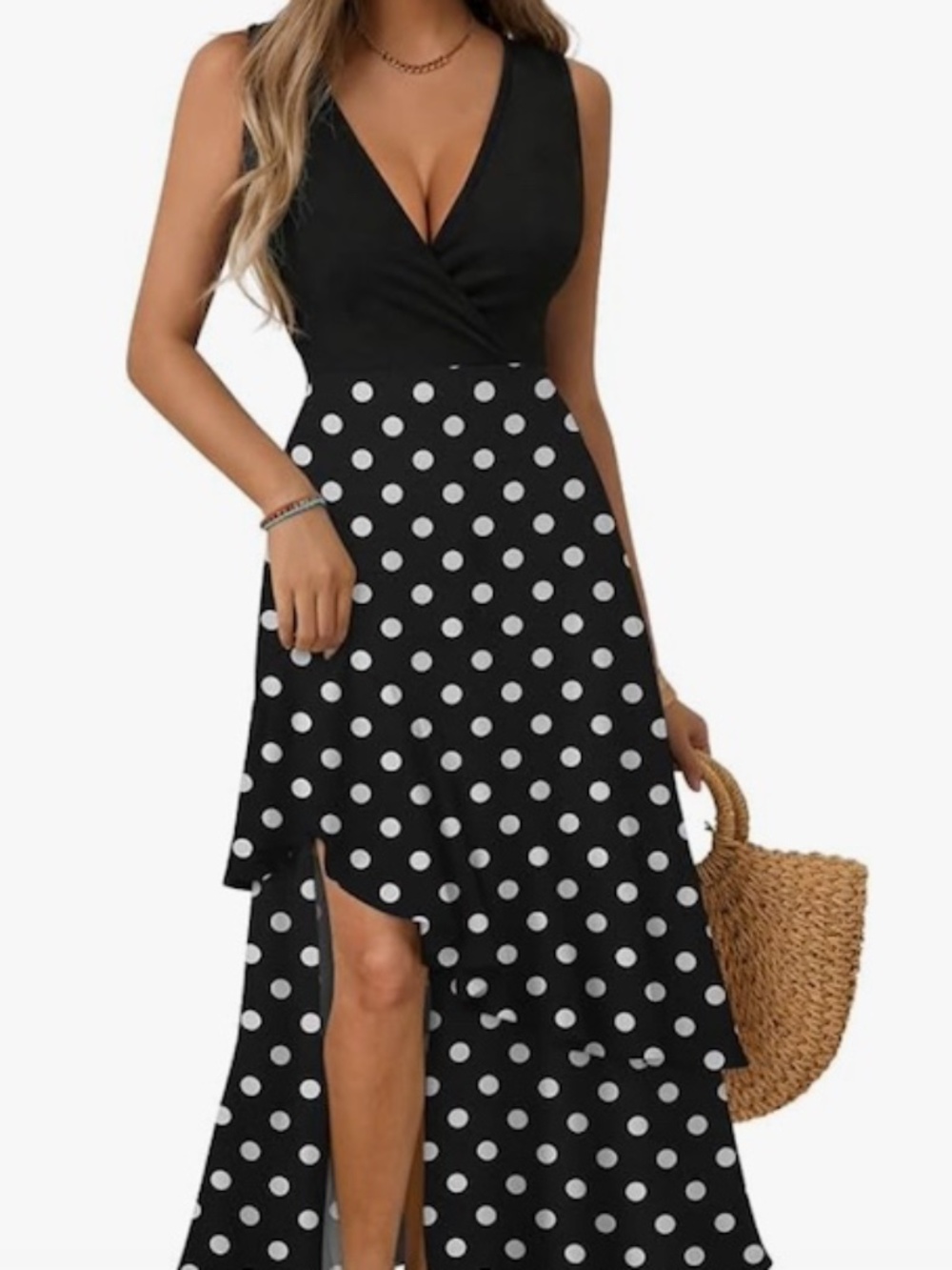 New with tag! Women's black and white polka dot midi dress with ruffle hem XL